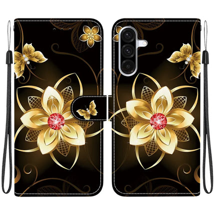 For Samsung Galaxy A56 5G  /  A36 5G Case Pattern Printing Anti-Drop Leather Flip Wallet Phone Cover with Lanyard - Golden Flower