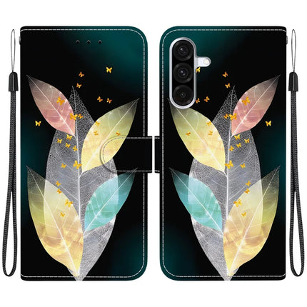 For Samsung Galaxy A56 5G  /  A36 5G Case Pattern Printing Anti-Drop Leather Flip Wallet Phone Cover with Lanyard - Colored Leaves