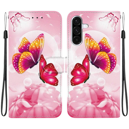 For Samsung Galaxy A56 5G  /  A36 5G Case Pattern Printing Anti-Drop Leather Flip Wallet Phone Cover with Lanyard - Pink Butterfly