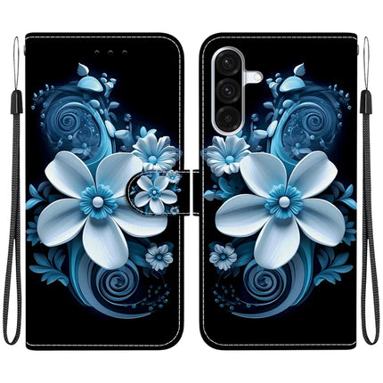 For Samsung Galaxy A56 5G  /  A36 5G Case Pattern Printing Anti-Drop Leather Flip Wallet Phone Cover with Lanyard - Black Orchid