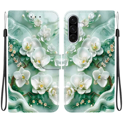 For Samsung Galaxy A56 5G  /  A36 5G Case Pattern Printing Anti-Drop Leather Flip Wallet Phone Cover with Lanyard - Jade Flower