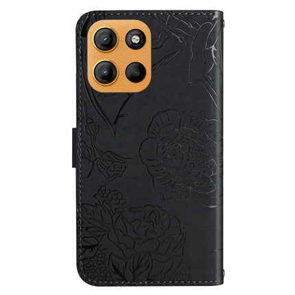 For Motorola Moto G15 4G Case Leather Phone Cover with Strap, Butterfly Flower Imprint