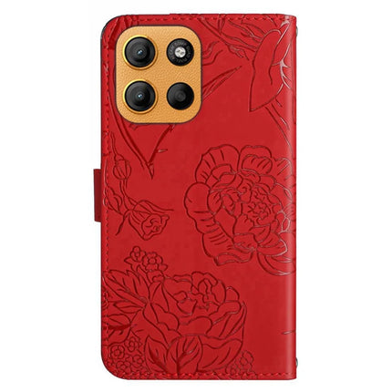 For Motorola Moto G15 4G Case Leather Phone Cover with Strap, Butterfly Flower Imprint
