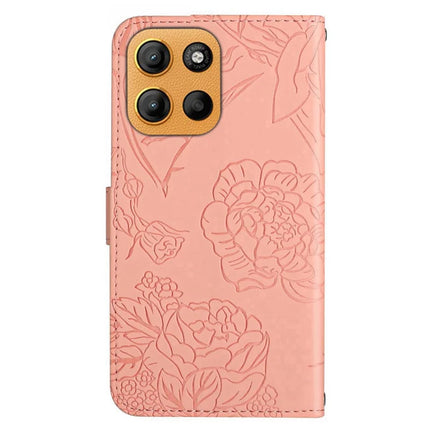 For Motorola Moto G15 4G Case Leather Phone Cover with Strap, Butterfly Flower Imprint