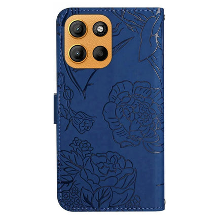 For Motorola Moto G15 4G Case Leather Phone Cover with Strap, Butterfly Flower Imprint