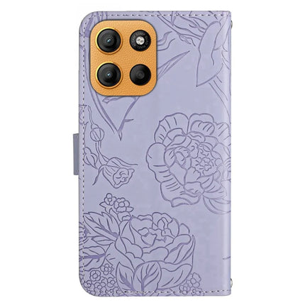 For Motorola Moto G15 4G Case Leather Phone Cover with Strap, Butterfly Flower Imprint
