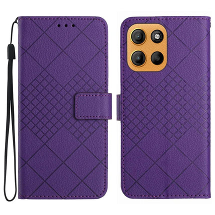 For Motorola Moto G15 4G Wallet Phone Case Imprint PU Leather Flip Folio Cover - Dark Purple