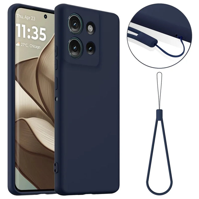 For Motorola Edge 50 5G Case Compatible with MagSafe Liquid Silicone Phone Cover with Lanyard - Dark Blue