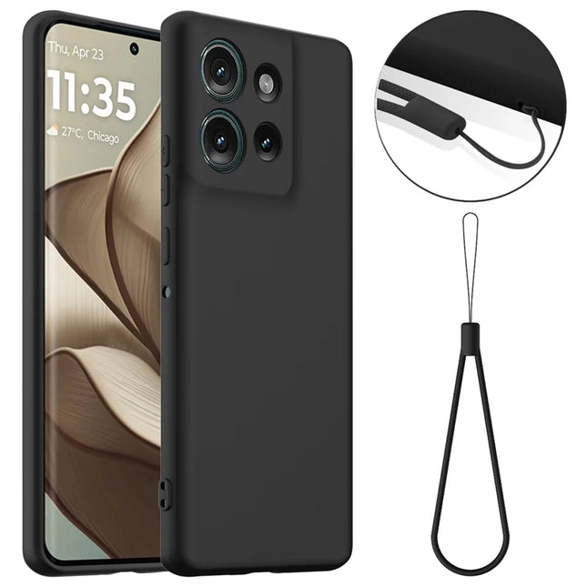 For Motorola Edge 50 5G Case Compatible with MagSafe Liquid Silicone Phone Cover with Lanyard - Black