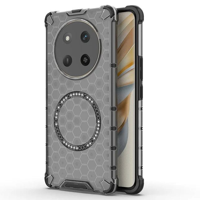For Honor X60 Pro 5G Case Compatible with MagSafe Honeycomb Design TPU + PC Phone Cover - Grey
