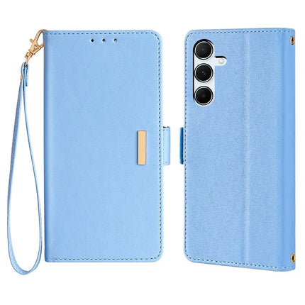 For Samsung Galaxy A36 5G Leather Wallet Case RFID Blocking Stand Cover with Hand Strap - Blue