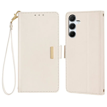 For Samsung Galaxy A36 5G Leather Wallet Case RFID Blocking Stand Cover with Hand Strap - White