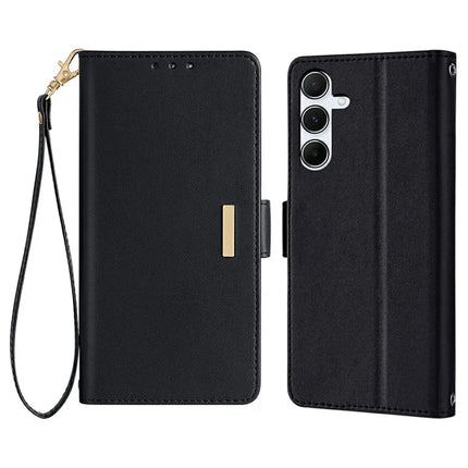 For Samsung Galaxy A36 5G Leather Wallet Case RFID Blocking Stand Cover with Hand Strap - Black
