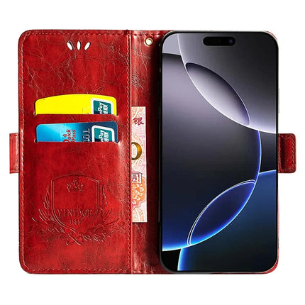 For iPhone 16 Pro Max Leather Case Flower Imprint Wallet Phone Cover with Side Buckle