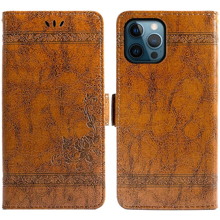 For iPhone 16 Pro Max Leather Case Flower Imprint Wallet Phone Cover with Side Buckle - Brown