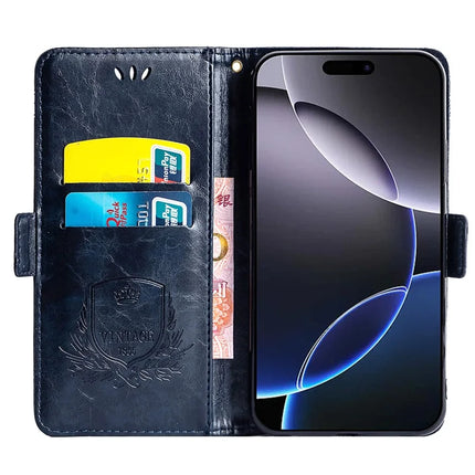For iPhone 16 Pro Max Leather Case Flower Imprint Wallet Phone Cover with Side Buckle