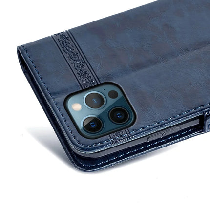 For iPhone 16 Pro Max Leather Case Flower Imprint Wallet Phone Cover with Side Buckle