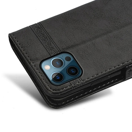 For iPhone 16 Pro Max Leather Case Flower Imprint Wallet Phone Cover with Side Buckle