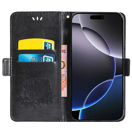 For iPhone 16 Pro Leather Case Flower Imprint Wallet Phone Cover with Side Buckle