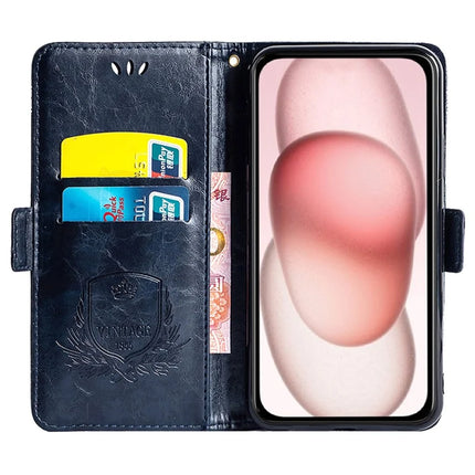 For iPhone 13 Leather Case Flower Imprint Wallet Phone Cover with Side Buckle