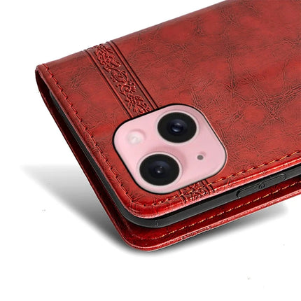 For iPhone 13 Leather Case Flower Imprint Wallet Phone Cover with Side Buckle