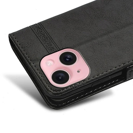 For iPhone 14 Leather Case Flower Imprint Wallet Phone Cover with Side Buckle