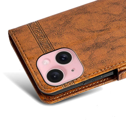 For iPhone 14 Leather Case Flower Imprint Wallet Phone Cover with Side Buckle