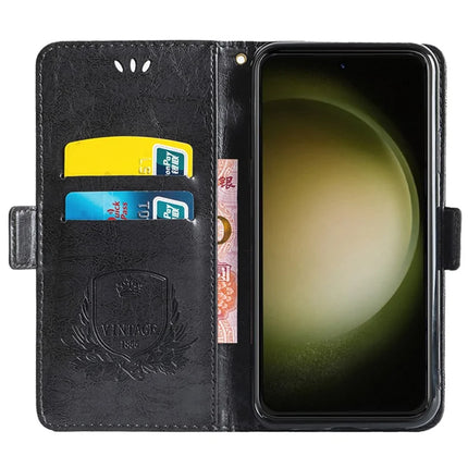 For Samsung Galaxy S23 Leather Case Flower Imprint Wallet Phone Cover with Side Buckle