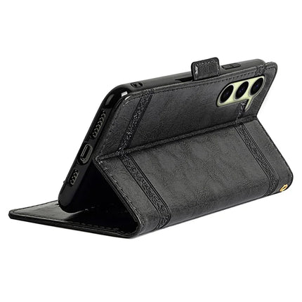 For Samsung Galaxy S23 Leather Case Flower Imprint Wallet Phone Cover with Side Buckle
