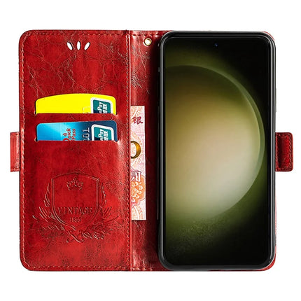 For Samsung Galaxy S23 Leather Case Flower Imprint Wallet Phone Cover with Side Buckle