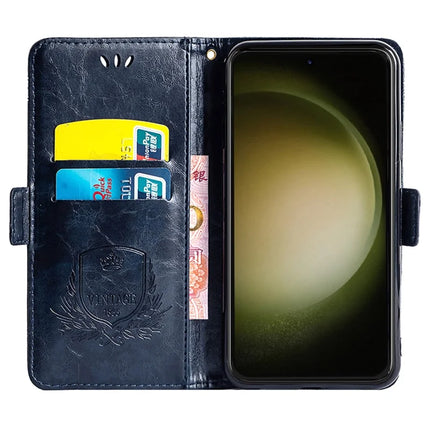 For Samsung Galaxy S23 Leather Case Flower Imprint Wallet Phone Cover with Side Buckle