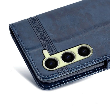 For Samsung Galaxy S23 Leather Case Flower Imprint Wallet Phone Cover with Side Buckle