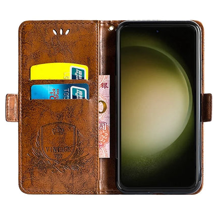 For Samsung Galaxy S23 Leather Case Flower Imprint Wallet Phone Cover with Side Buckle