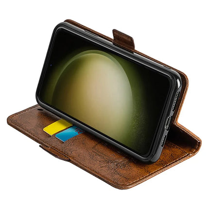 For Samsung Galaxy S23 Leather Case Flower Imprint Wallet Phone Cover with Side Buckle