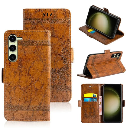 For Samsung Galaxy S23 Leather Case Flower Imprint Wallet Phone Cover with Side Buckle