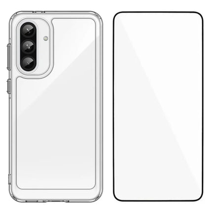 WANLONFENG MF Series for Samsung Galaxy A56 5G Case TPU Acrylic Clear Phone Cover with Tempered Glass Film