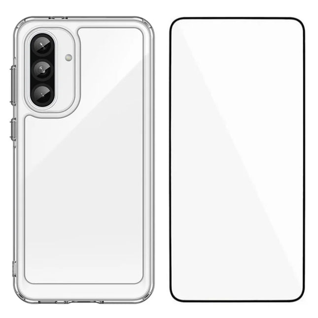 WANLONFENG MF Series for Samsung Galaxy A56 5G Case TPU Acrylic Clear Phone Cover with Tempered Glass Film