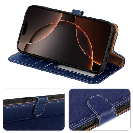 For iPhone 16 Pro Leather Case Litchi Texture Wallet RFID Blocking Phone Cover