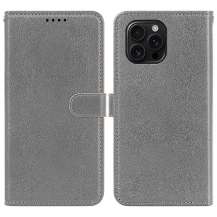 For iPhone 16 Pro Leather Case Litchi Texture Wallet RFID Blocking Phone Cover - Grey
