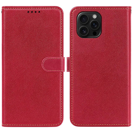 For iPhone 16 Pro Leather Case Litchi Texture Wallet RFID Blocking Phone Cover - Red