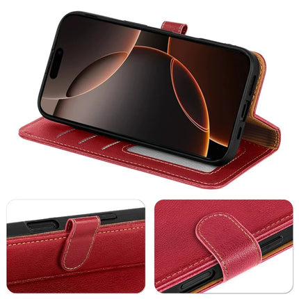 For iPhone 16 Pro Leather Case Litchi Texture Wallet RFID Blocking Phone Cover