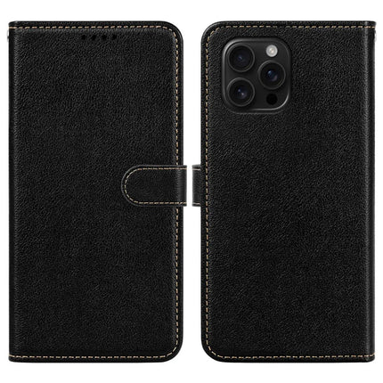 For iPhone 16 Pro Leather Case Litchi Texture Wallet RFID Blocking Phone Cover - Black