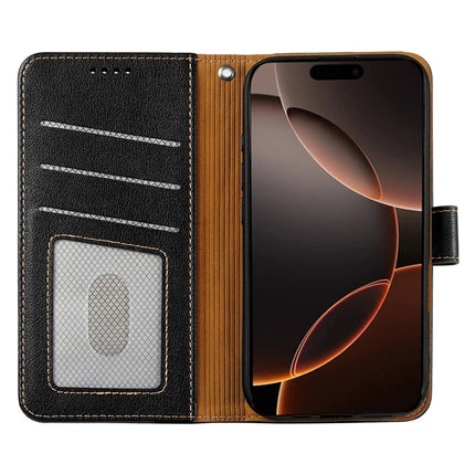 For iPhone 16 Pro Leather Case Litchi Texture Wallet RFID Blocking Phone Cover