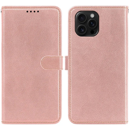 For iPhone 16 Pro Leather Case Litchi Texture Wallet RFID Blocking Phone Cover - Rose Gold