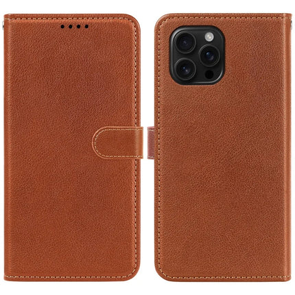For iPhone 16 Pro Leather Case Litchi Texture Wallet RFID Blocking Phone Cover - Brown