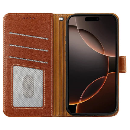 For iPhone 16 Pro Leather Case Litchi Texture Wallet RFID Blocking Phone Cover