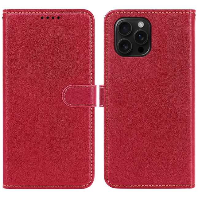 For iPhone 15 Pro Max Leather Case Litchi Texture Wallet RFID Blocking Phone Cover - Red