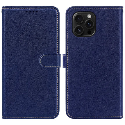 For iPhone 15 Pro Max Leather Case Litchi Texture Wallet RFID Blocking Phone Cover - Blue