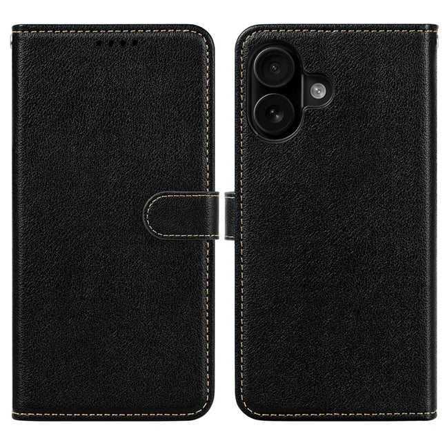 For iPhone 16 Plus Leather Case Litchi Texture Wallet RFID Blocking Phone Cover - Black