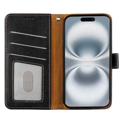 For iPhone 16 Plus Leather Case Litchi Texture Wallet RFID Blocking Phone Cover